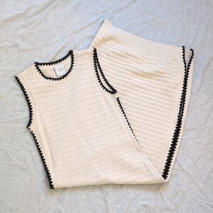 Varley Cream Knit Dress with Black Detailing